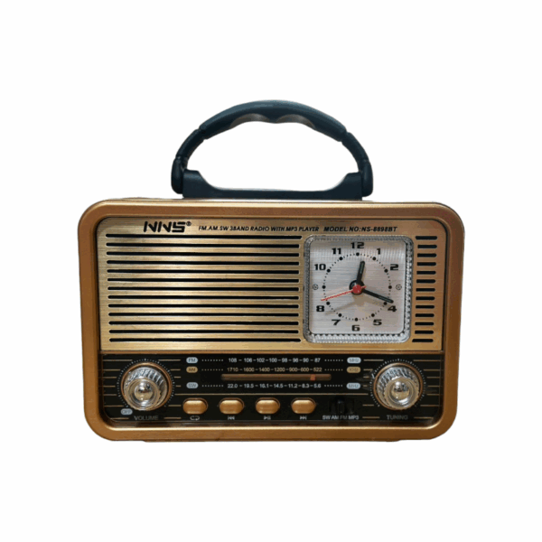 Επαναφορτιζόμενο ραδιόφωνο Retro με ρολόι - NS8898BT - 888988 - Gold - GoodFlix