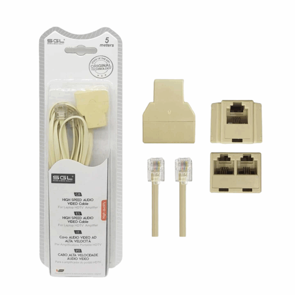 Καλώδιο γραμμής τηλεφώνου με διακλαδωτή - 6P4C1-2 - 5m - 097077 - GoodFlix