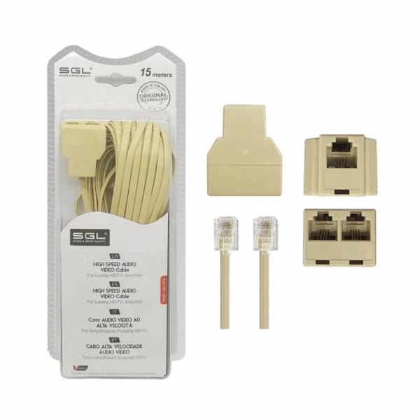 Καλώδιο γραμμής τηλεφώνου με διακλαδωτή - 6P4C1-2 - 15m - 097091 - GoodFlix