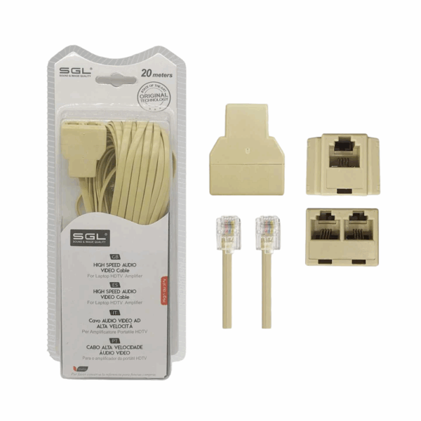 Καλώδιο γραμμής τηλεφώνου με διακλαδωτή - 6P4C1-2 - 20m - 097107 - GoodFlix