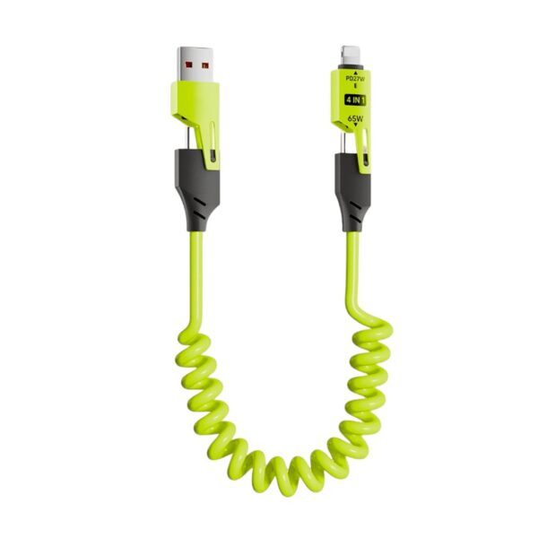 Καλώδιο φόρτισης & data σπιράλ - 4in1 - Fast Charge - X204 - 27-65W - 102048 - Green - GoodFlix