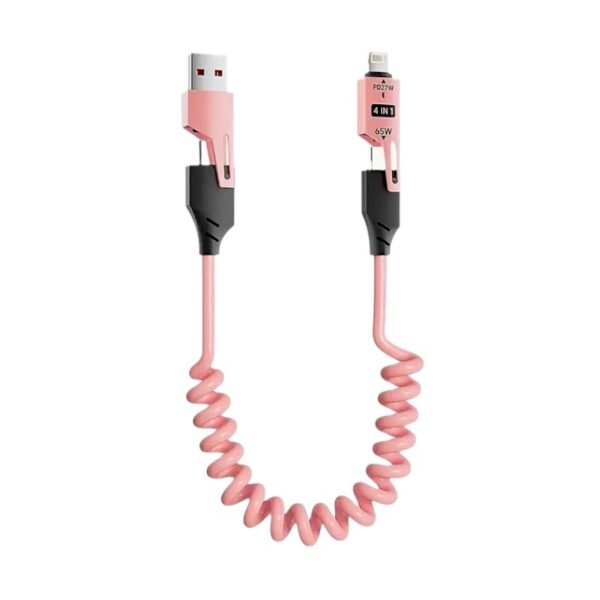 Καλώδιο φόρτισης & data σπιράλ - 4in1 - Fast Charge - X204 - 27-65W - 102048 - Pink - GoodFlix