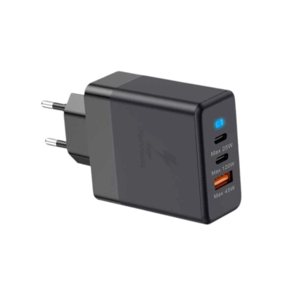 Αντάπτορας φόρτισης Fast Charge με 3 θύρες USB-A & Type-C - 120W - CX-180B - 271801 - Black - GoodFlix