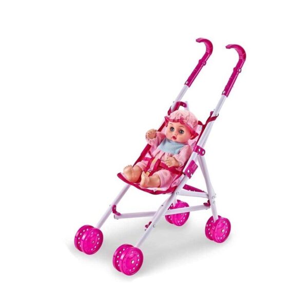 Παιδικό καροτσάκι μωρού με φωτισμό LED και κούκλα - 1393D-2 - 307137 - GoodFlix