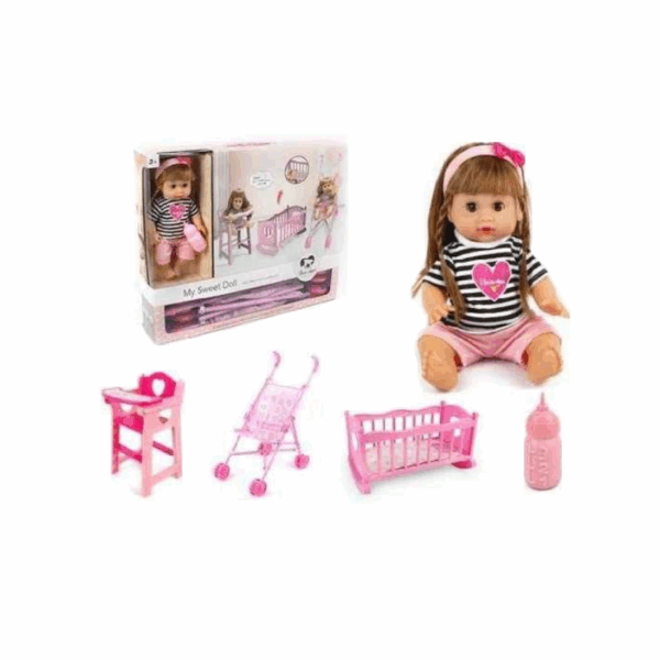 Κούκλα μωρό με καροτσάκι και αξεσουάρ φροντίδας - 3358-5K - 345374 - GoodFlix