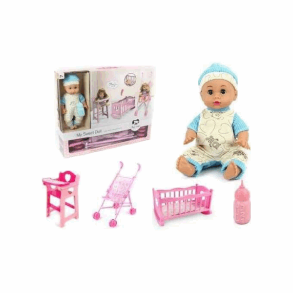 Κούκλα μωρό με καροτσάκι και αξεσουάρ φροντίδας - 3358-1K - 345375 - GoodFlix