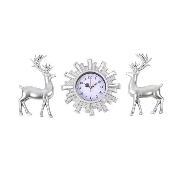 Ρολόι τοίχου με διακοσμητικά ελάφια - 3pcs - 905-5 - 390554 - Silver - GoodFlix