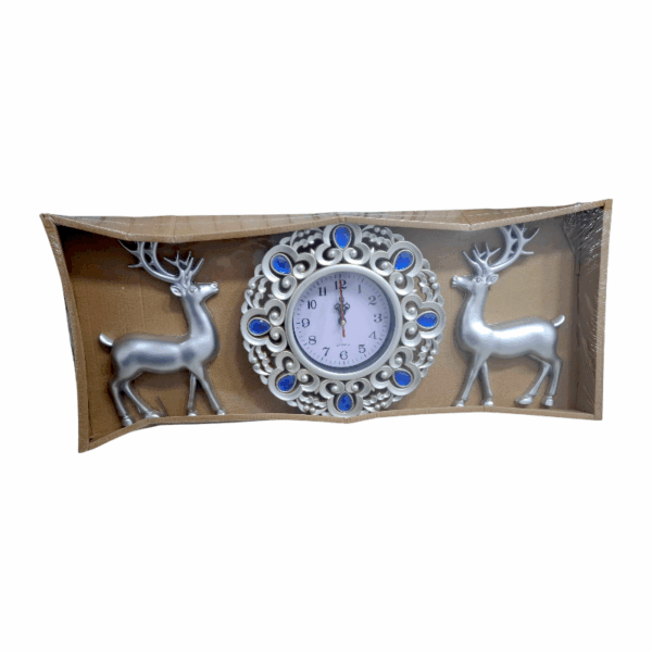 Ρολόι τοίχου με διακοσμητικά ελάφια - 3pcs - 909-5 - 390950 - Silver - GoodFlix
