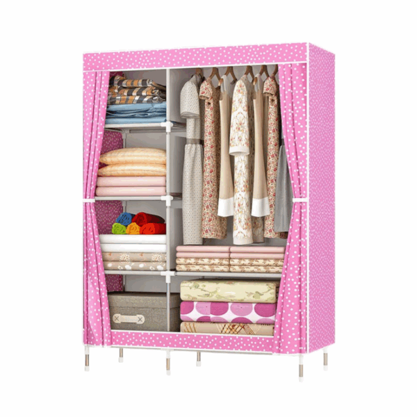 Υφασμάτινη ντουλάπα ρούχων με ράφια - PL13-105 - 521643 - Pink - GoodFlix