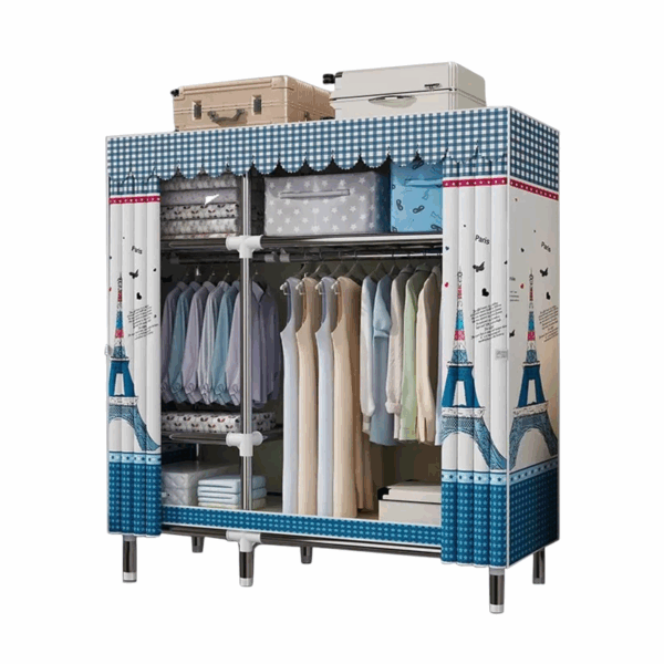 Υφασμάτινη ντουλάπα ρούχων με ράφια - PL22-110 - 521650 - Blue - GoodFlix
