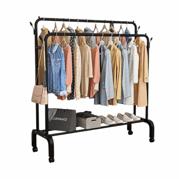 Τροχήλατη κρεμάστρα δαπέδου με ράφι παπουτσιών - YP606 - 522596 - Black - GoodFlix