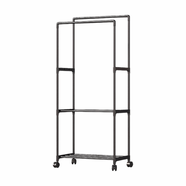 Τροχήλατη κρεμάστρα δαπέδου με ράφι παπουτσιών - YX9108-2 - 522787 - Black - GoodFlix
