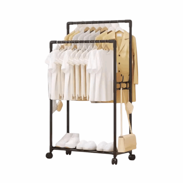 Τροχήλατη κρεμάστρα δαπέδου με ράφι παπουτσιών - YH6619-1 - 522817 - Black - GoodFlix