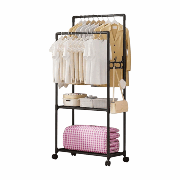 Τροχήλατη κρεμάστρα δαπέδου με ράφια παπουτσιών - YH6619-2 - 522824 - Black - GoodFlix
