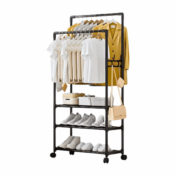 Τροχήλατη κρεμάστρα δαπέδου με ράφια παπουτσιών - YH6619-3 - 522831 - Black - GoodFlix