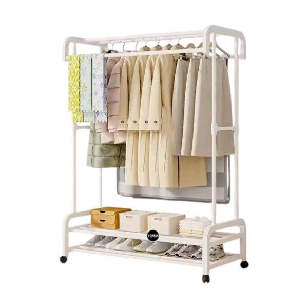 Τροχήλατη κρεμάστρα δαπέδου με ράφια παπουτσιών - YH6806 - 114074 - White - GoodFlix