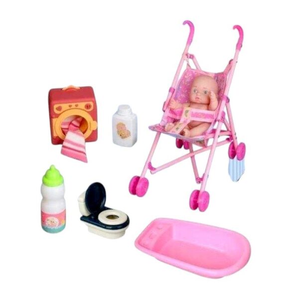 Κούκλα μωρό με σετ μπάνιου και καροτσάκι - 669-609B - 215565 - GoodFlix