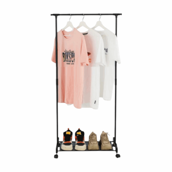 Τροχήλατη κρεμάστρα δαπέδου με ράφι παπουτσιών - 901 - 522176 - Black - GoodFlix