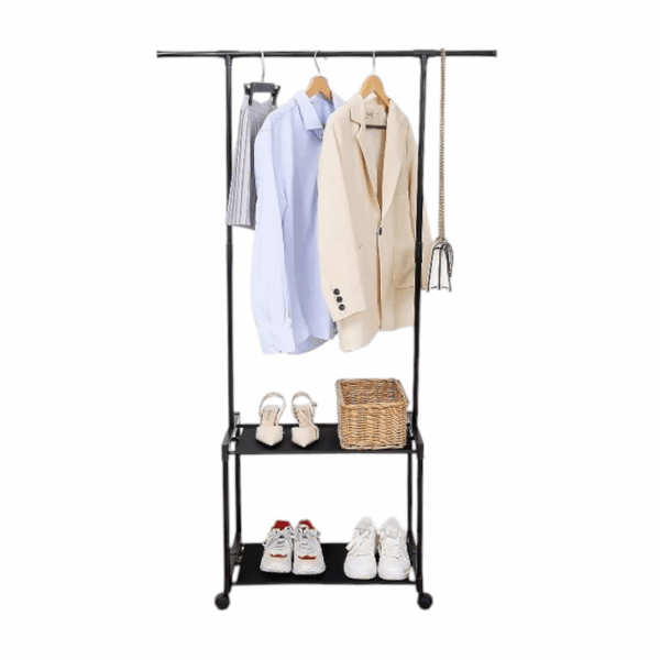 Τροχήλατη κρεμάστρα δαπέδου με ράφια παπουτσιών - 8602 - 522244 - Black - GoodFlix