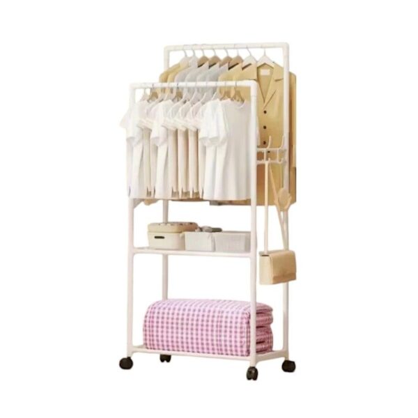 Τροχήλατη κρεμάστρα δαπέδου με ράφια παπουτσιών - YH6619-2 - 522824 - White - GoodFlix
