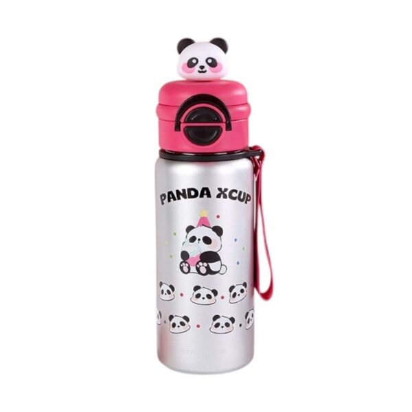 Παιδικό παγούρι-θερμός Panda με καλαμάκι - 500ml - 722344 - Fuchsia/Silver - GoodFlix