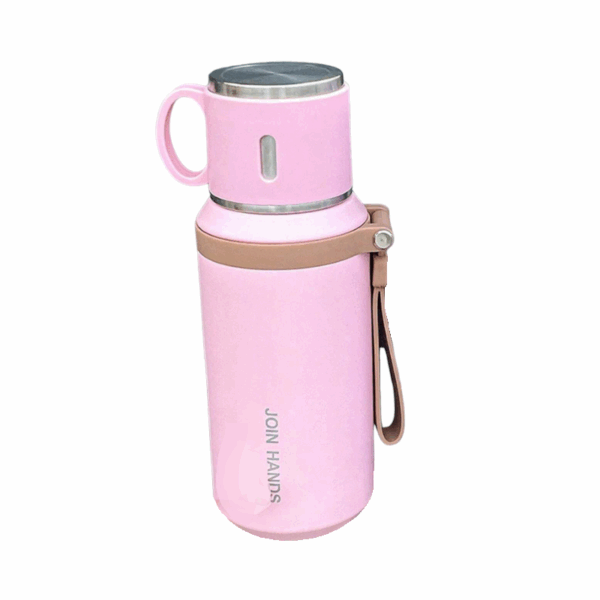 Φορητό παγούρι-θερμός με κούπα - 650ml - 954149 - Pink - GoodFlix