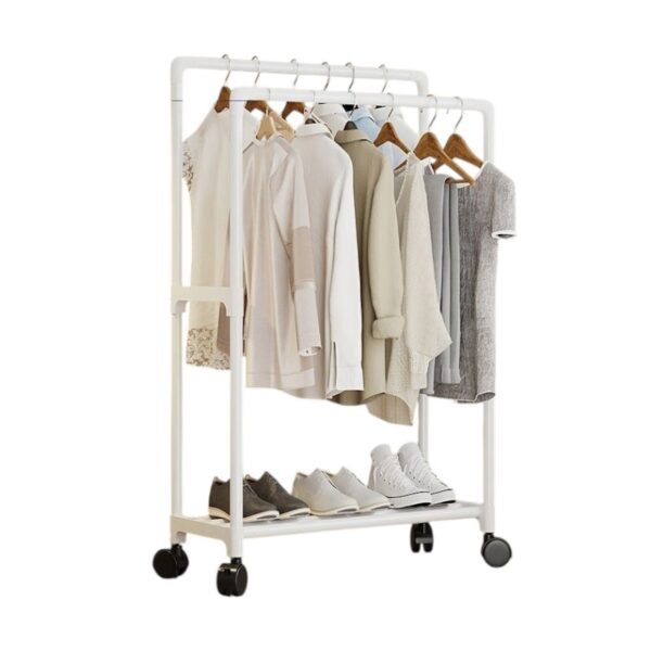 Τροχήλατη κρεμάστρα δαπέδου με ράφι παπουτσιών - YX9108-1 - 522770 - White - GoodFlix