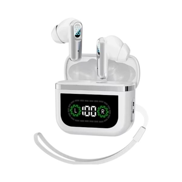 Ασύρματα ακουστικά Bluetooth με ψηφιακή οθόνη & θήκη φόρτισης - J61 - 814031 - White - GoodFlix