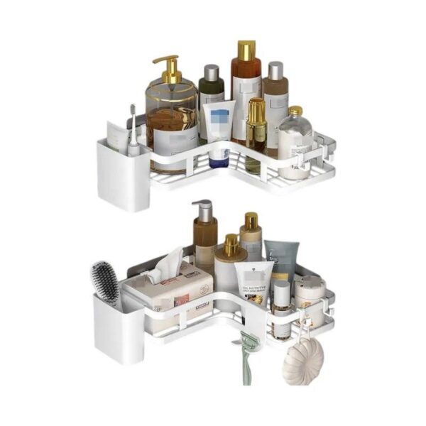 Σετ επιτοίχια γωνιακά ράφια μπάνιου - 5pcs - 2152-1 - 170134 - White - GoodFlix