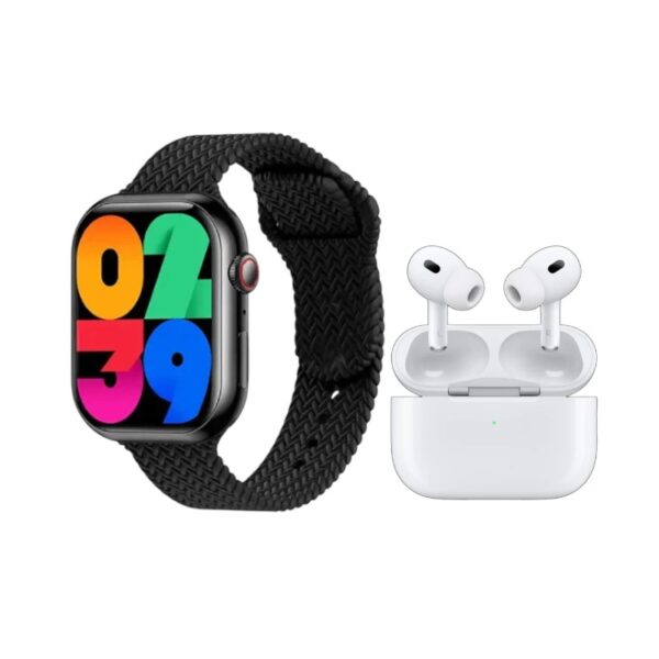 Σετ Smartwatch με ασύρματα ακουστικά Bluetooth & 7 λουράκια - KW55 MAX - 750360 - Black - GoodFlix