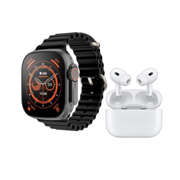 Σετ Smartwatch με ασύρματα ακουστικά Bluetooth & 7 λουράκια - T1000 UItra Max - 814123 - Black - GoodFlix