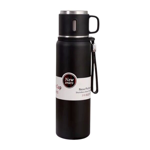 Φορητό παγούρι-θερμός με κούπα - 600ml - 312598 - Black - GoodFlix
