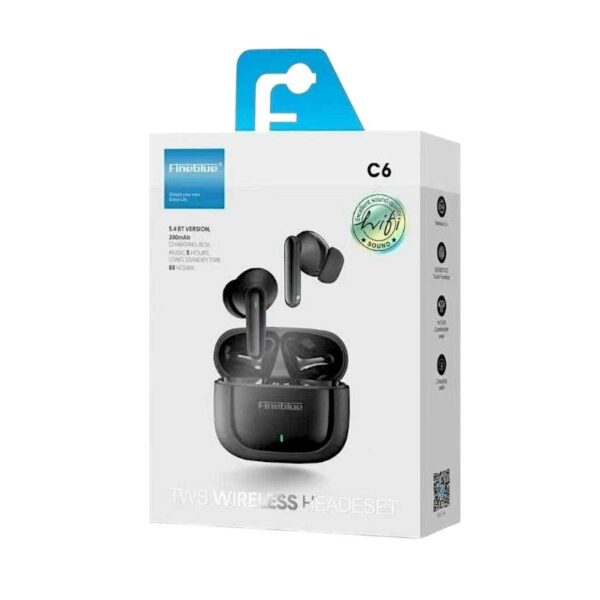 Ασύρματα ακουστικά Bluetooth με θήκη φόρτισης - C6 - Fineblue - 701458 - Black - GoodFlix
