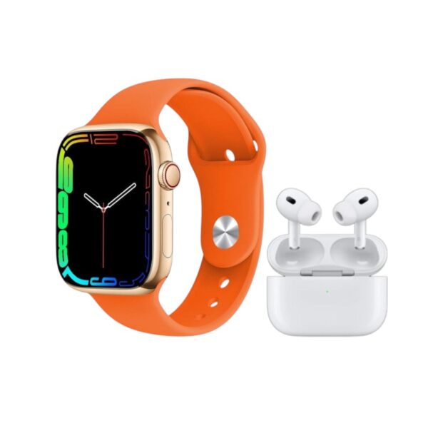 Σετ Smartwatch με ασύρματα ακουστικά Bluetooth & 7 λουράκια - KW55 MAX - 750360 - Gold - GoodFlix