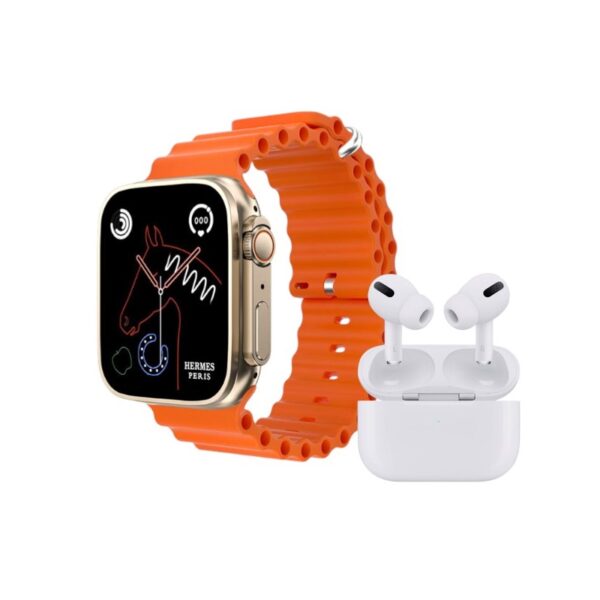 Σετ Smartwatch με ασύρματα ακουστικά Bluetooth & 7 λουράκια - T2000 UItra - 814130 - Gold - GoodFlix